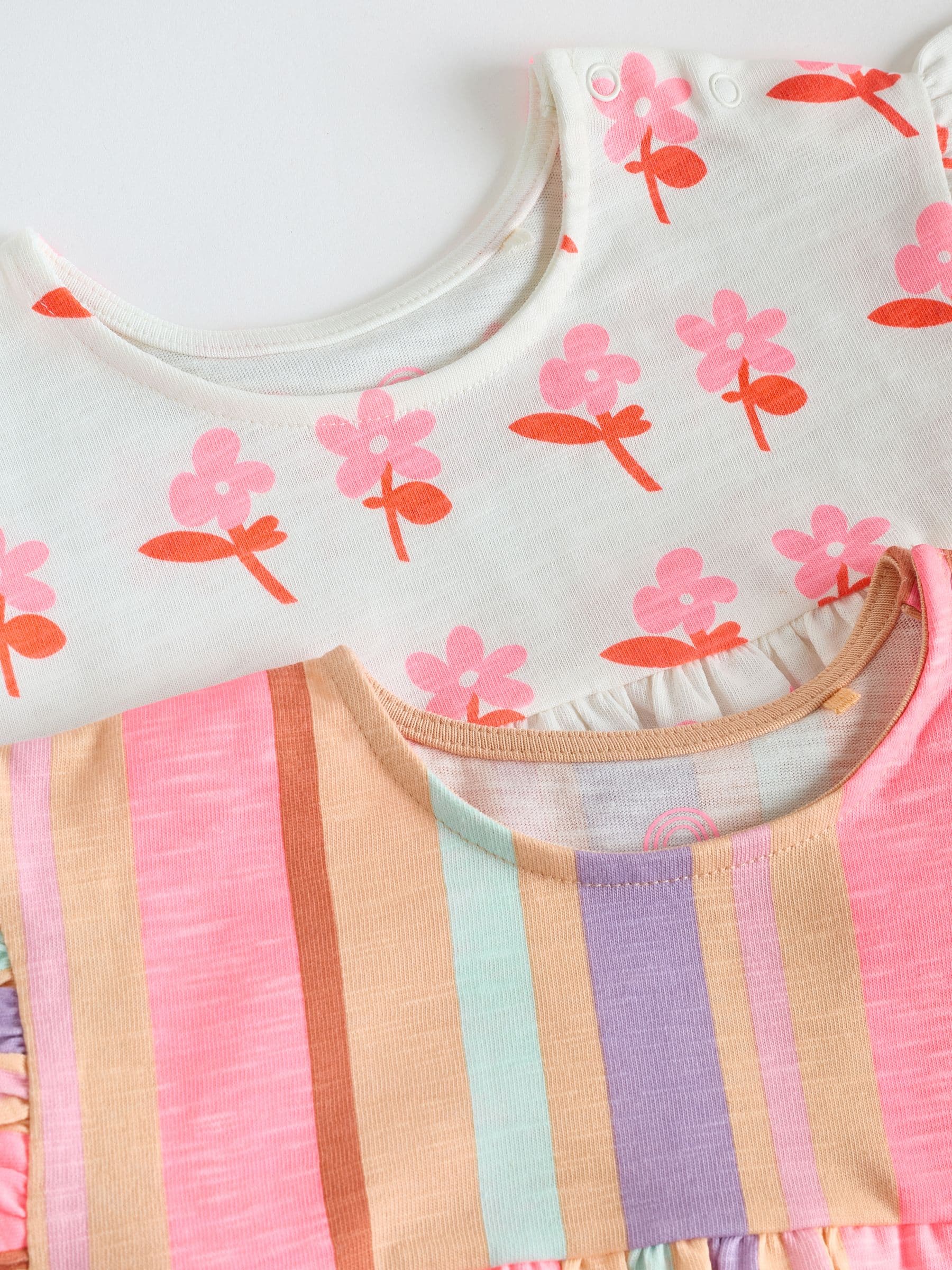 White Floral/ Pink Stripe Baby Short Sleeve Dresse 2 Pack (0mths-3yrs) image 7