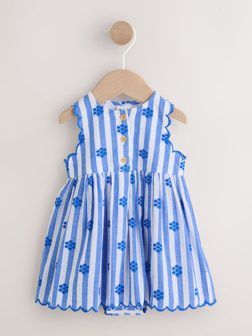 Dsiney Kidz - Blue Stripe Woven Baby Dress With Intergrated Bodysuit (0mths-2yrs) image 1