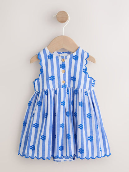 Blue Stripe Woven Baby Dress With Intergrated Bodysuit (0mths-2yrs) image 1