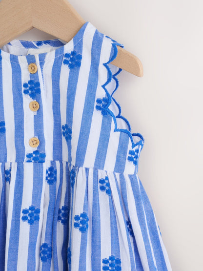 Blue Stripe Woven Baby Dress With Intergrated Bodysuit (0mths-2yrs) image 3