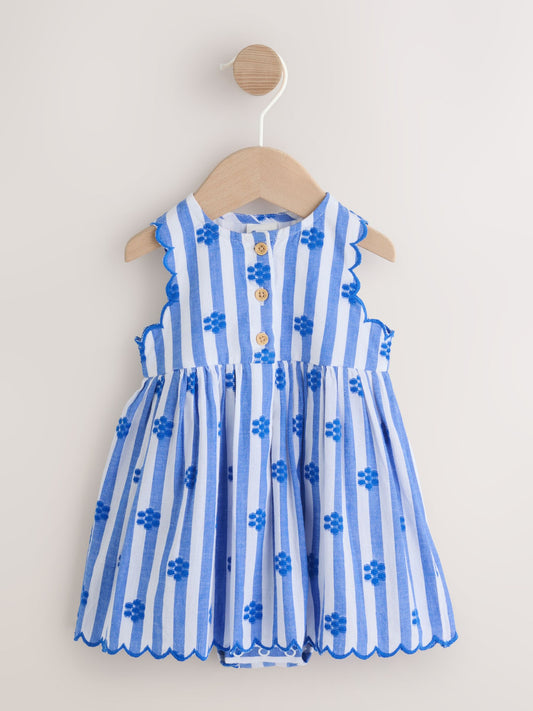 Blue Stripe Woven Baby Dress With Intergrated Bodysuit (0mths-2yrs) image 1