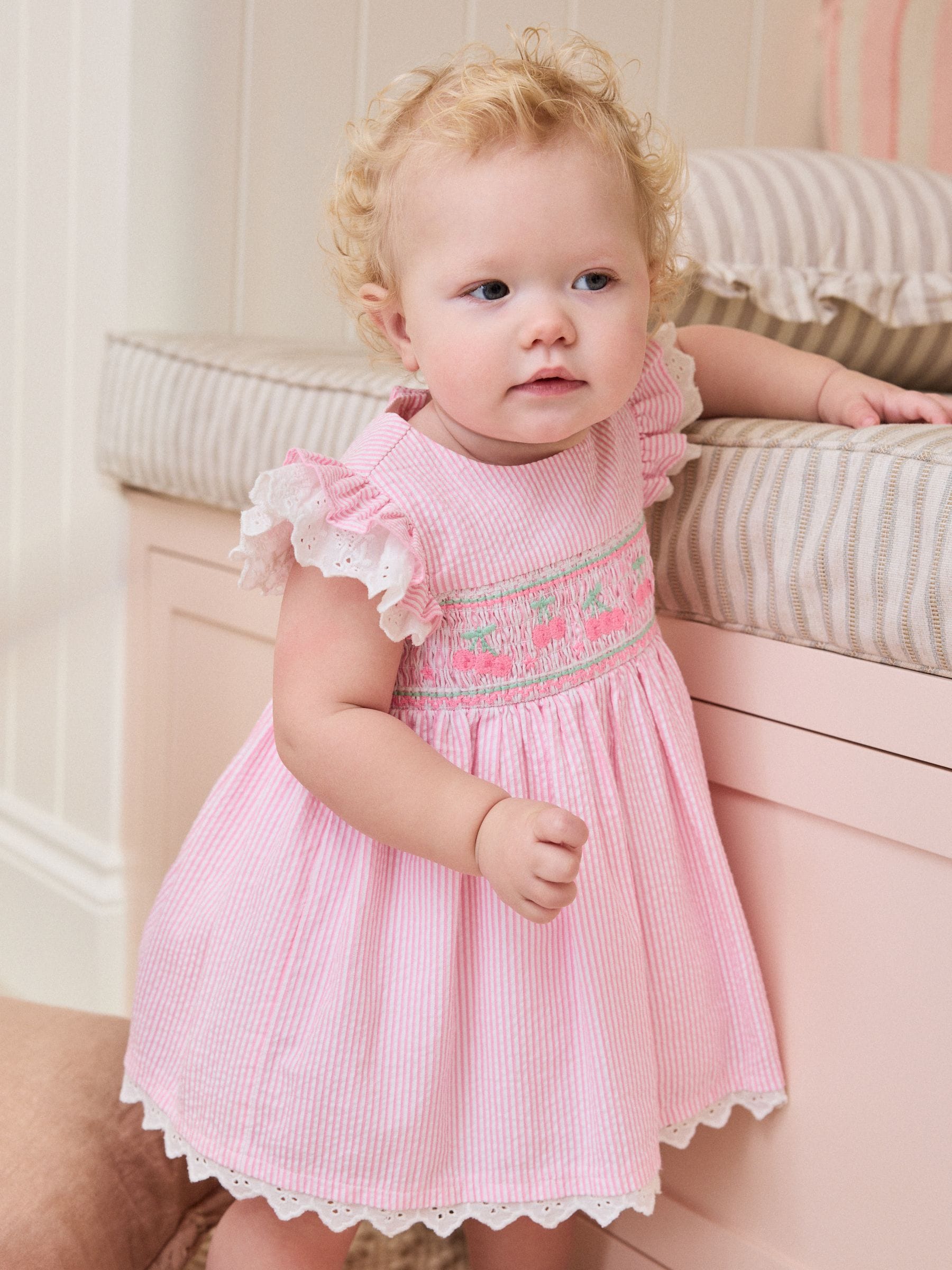 Pink Stripe Woven Baby Dress and Knickers Set 2 Piece (0mths-2yrs) image 2