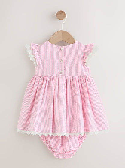 Pink Stripe Woven Baby Dress and Knickers Set 2 Piece (0mths-2yrs) image 4