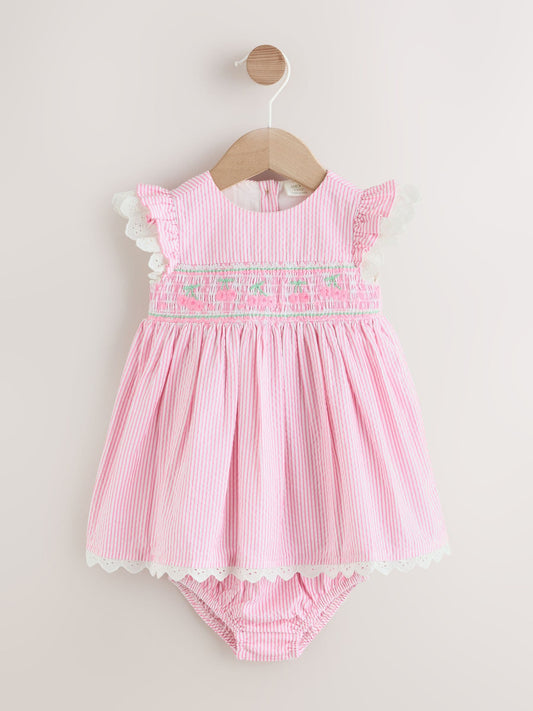 Pink Stripe Woven Baby Dress and Knickers Set 2 Piece (0mths-2yrs) image 1