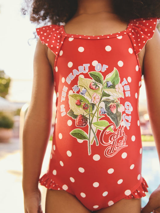 Dsiney Kidz - Cath Kidston Red Polka Dot Flower Cath Kidston Frill Swimsuit (3mths-7yrs) image 1