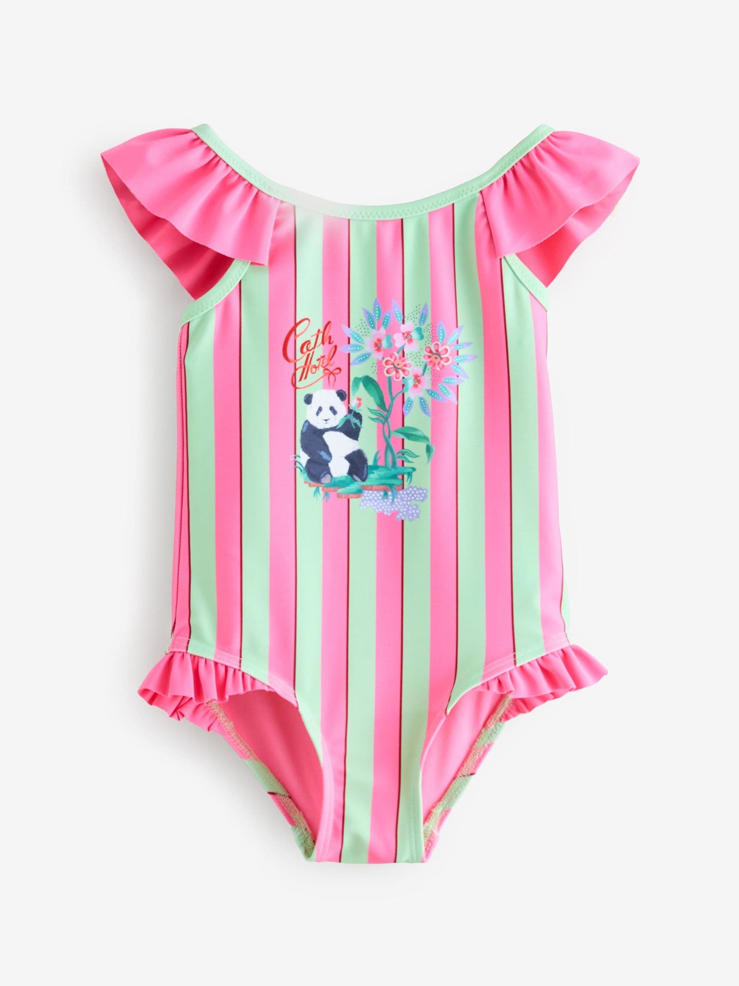 Cath Kidston Pink/Green Stripe Panda Cath Kidston Frill Swimsuit (3mths-7yrs) image 2