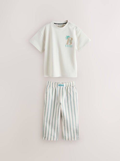 Baker by Ted Baker Stone Graphic T-Shirt and Stripe Trousers Set image 1