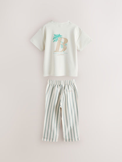 Baker by Ted Baker Stone Graphic T-Shirt and Stripe Trousers Set image 3