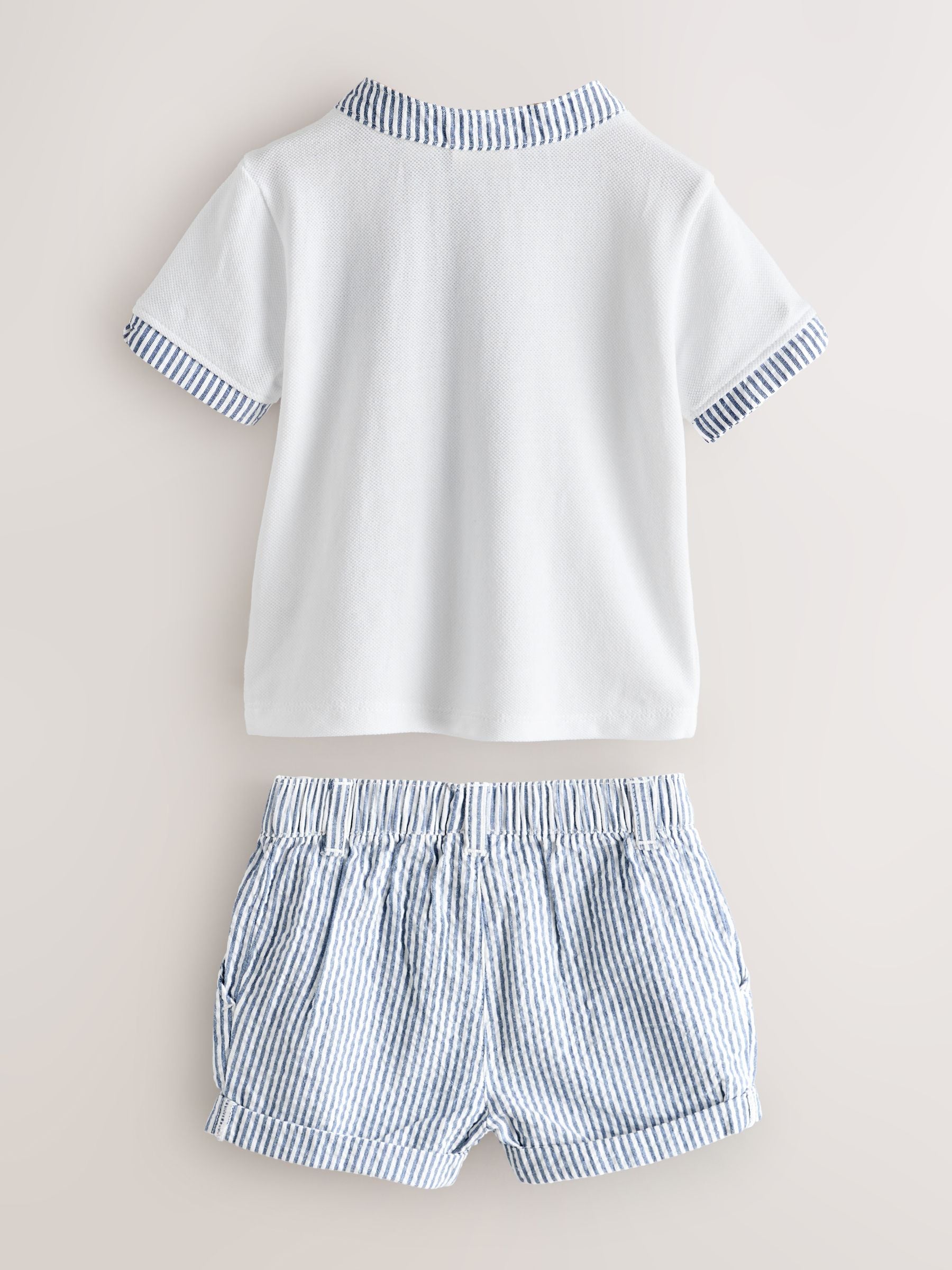 Baker by Ted Baker Grandad Collar White/Blue Shirt and Stripe Shorts Set image 2