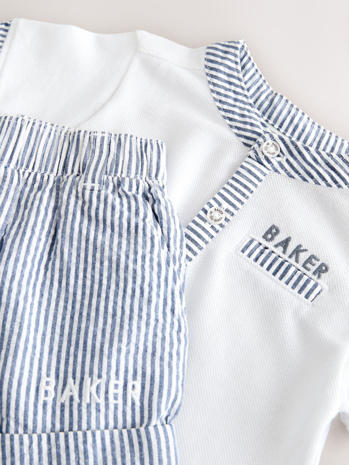 Dsiney Kidz - Baker by Ted Baker Grandad Collar White/Blue Shirt and Stripe Shorts Set image 4