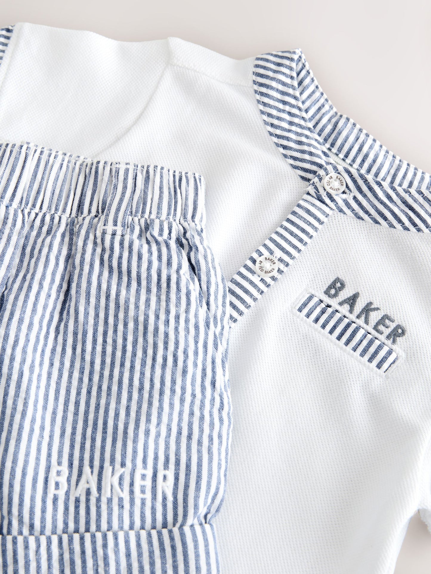 Baker by Ted Baker Grandad Collar White/Blue Shirt and Stripe Shorts Set image 4