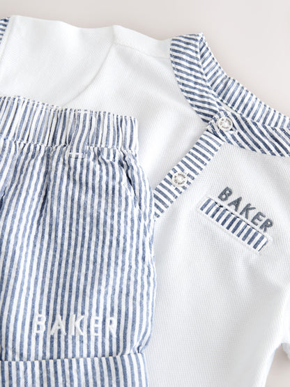 Baker by Ted Baker Grandad Collar White/Blue Shirt and Stripe Shorts Set image 4