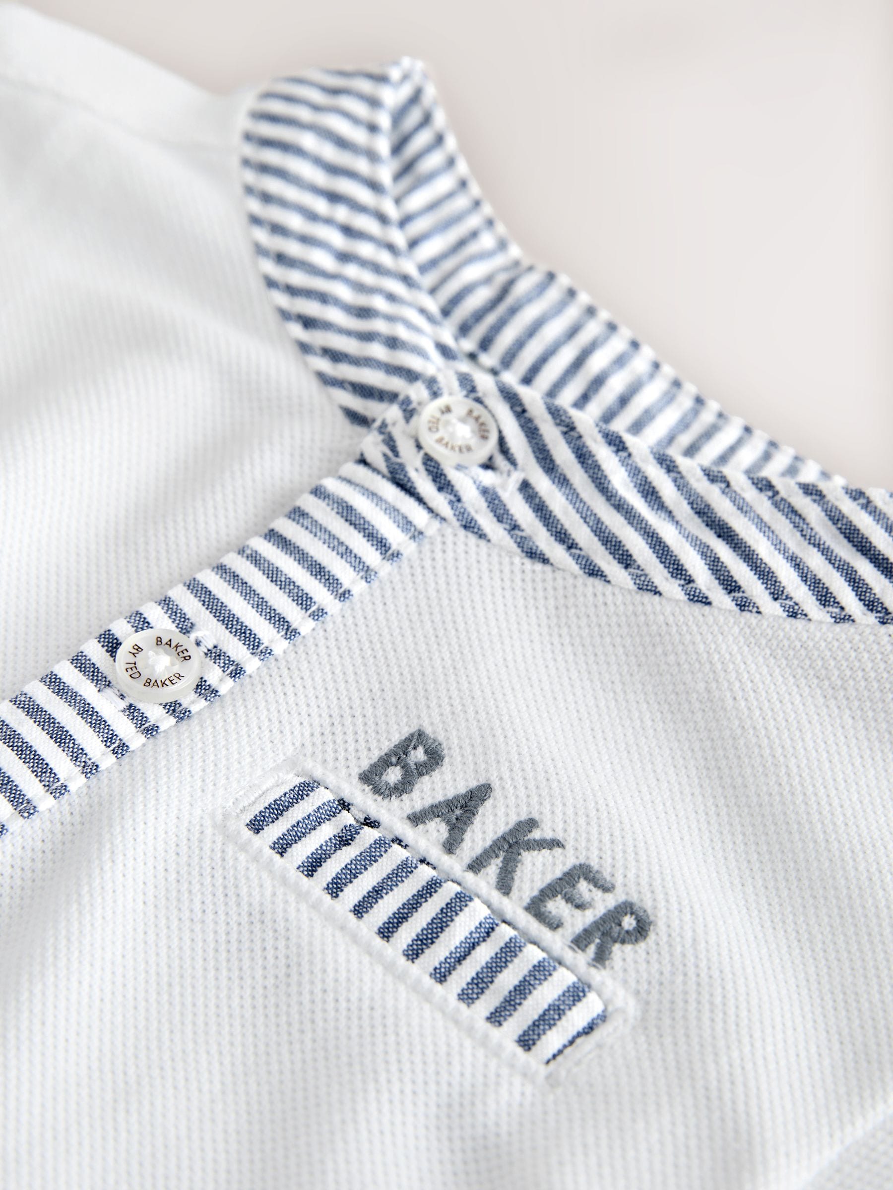 Baker by Ted Baker Grandad Collar White/Blue Shirt and Stripe Shorts Set image 5