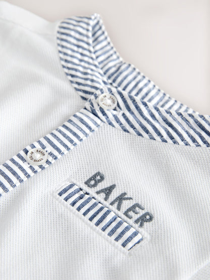 Baker by Ted Baker Grandad Collar White/Blue Shirt and Stripe Shorts Set image 5