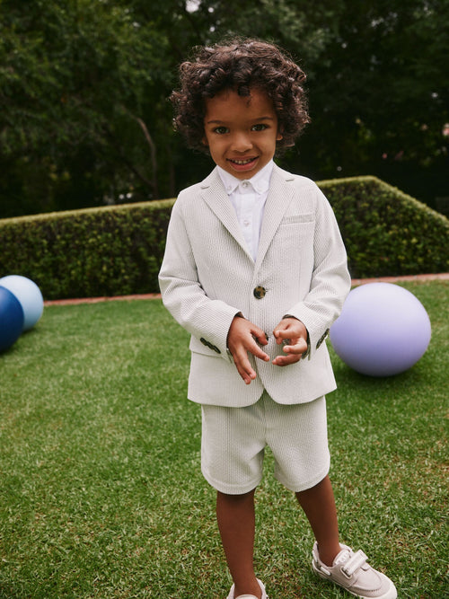 Baker by Ted Baker White/Blue Seersucker Textured Suit Jacket and Shorts Set image 1