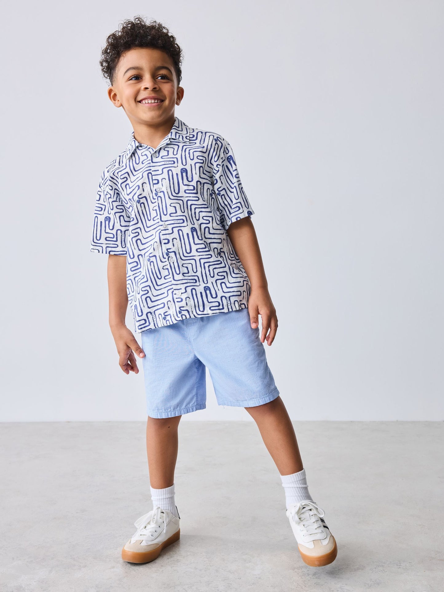 Dsiney Kidz - Baker by Ted Baker Blue Linen Blend Shirt and Shorts Set image 1