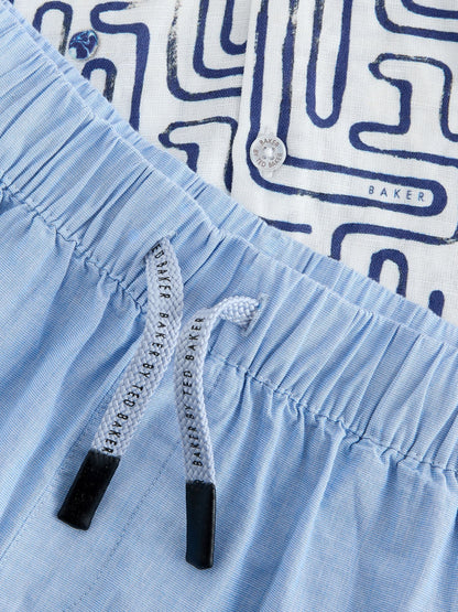 Dsiney Kidz - Baker by Ted Baker Blue Linen Blend Shirt and Shorts Set image 10
