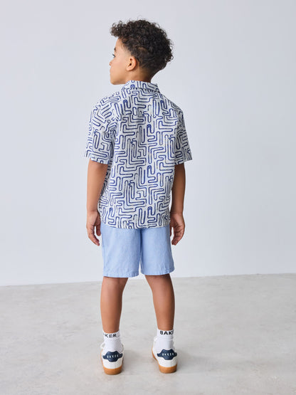 Dsiney Kidz - Baker by Ted Baker Blue Linen Blend Shirt and Shorts Set image 2