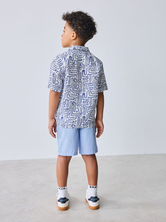 Dsiney Kidz - Baker by Ted Baker Blue Linen Blend Shirt and Shorts Set image 2