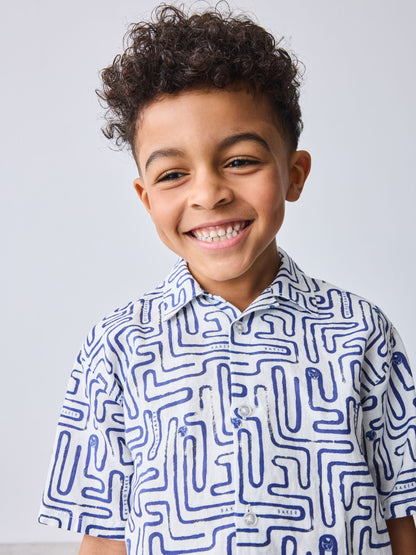 Dsiney Kidz - Baker by Ted Baker Blue Linen Blend Shirt and Shorts Set image 3
