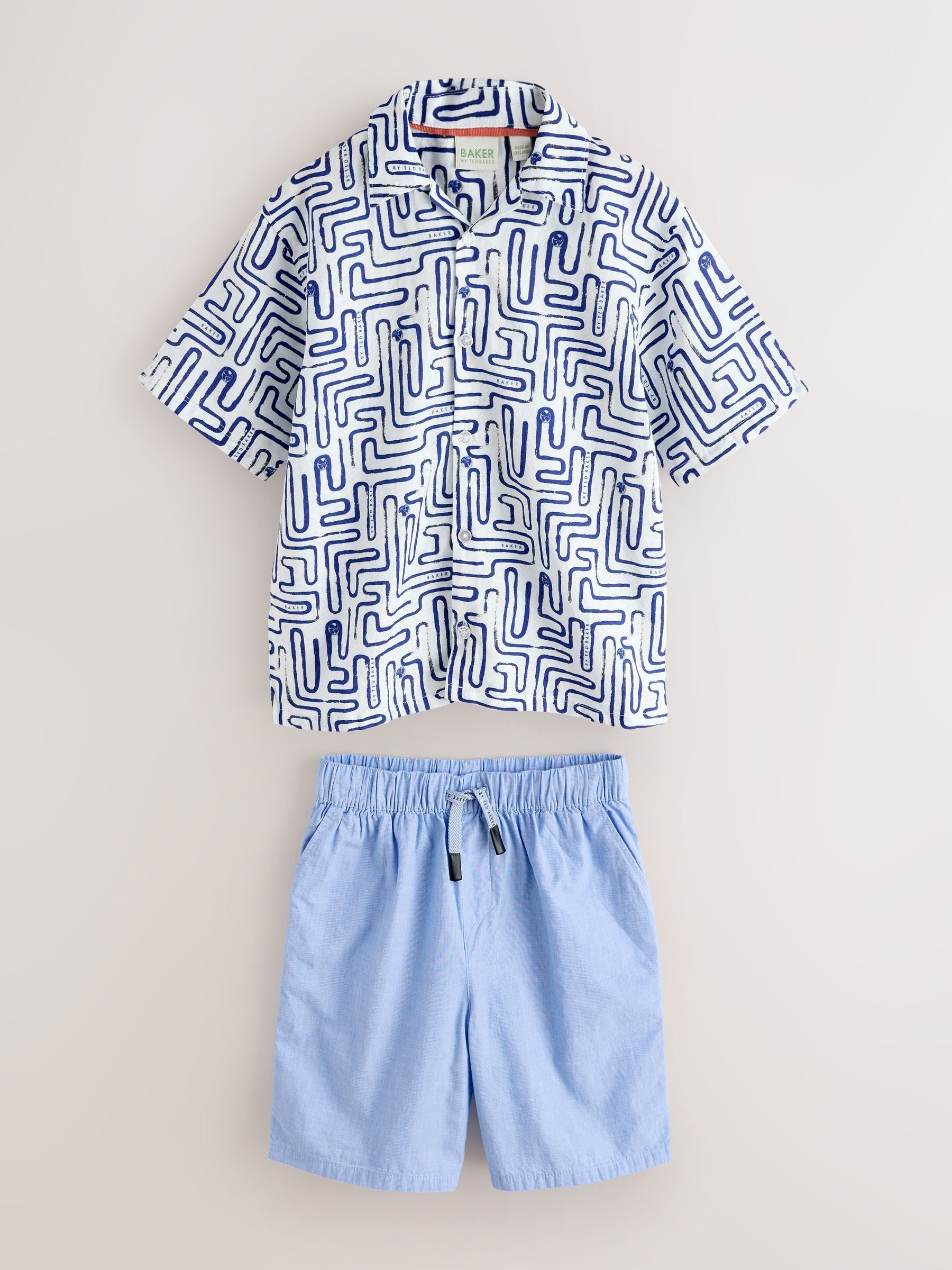 Dsiney Kidz - Baker by Ted Baker Blue Linen Blend Shirt and Shorts Set image 5