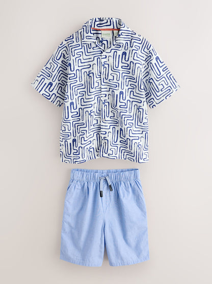 Dsiney Kidz - Baker by Ted Baker Blue Linen Blend Shirt and Shorts Set image 5