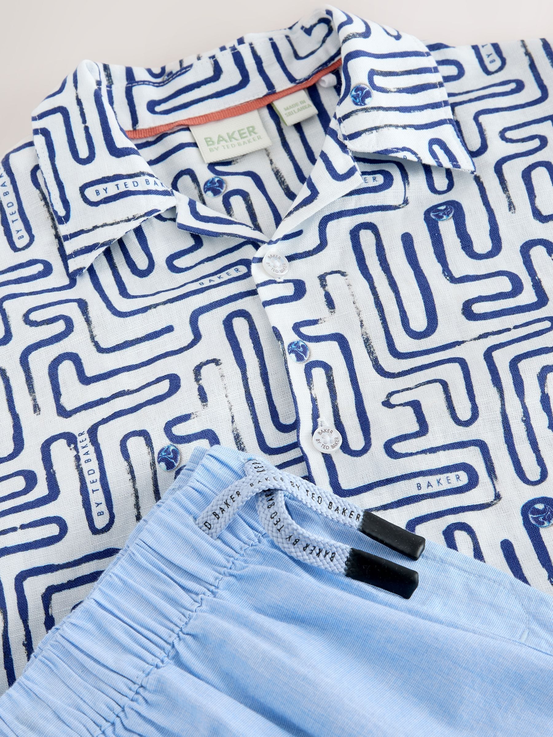 Dsiney Kidz - Baker by Ted Baker Blue Linen Blend Shirt and Shorts Set image 8