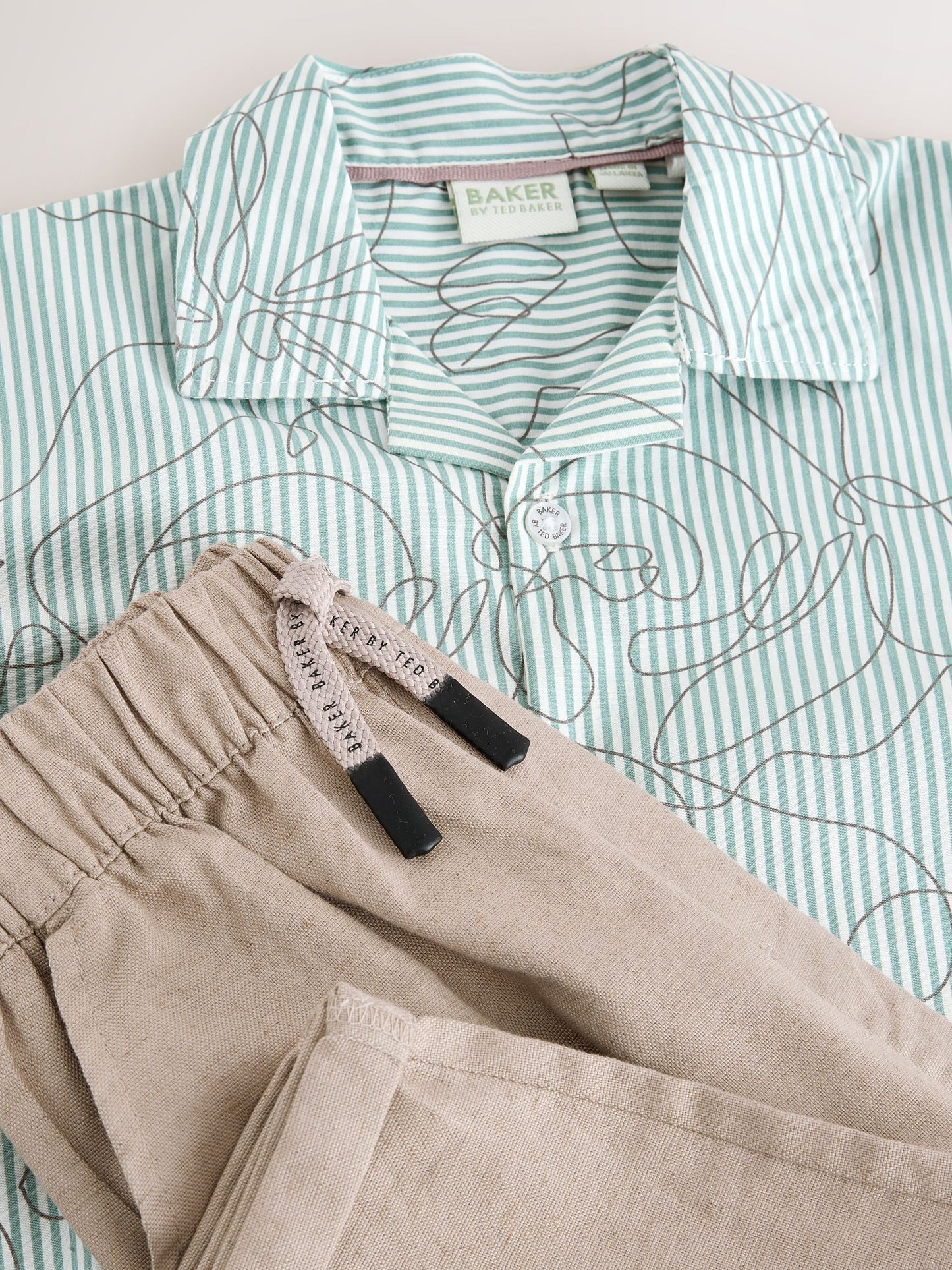 Baker by Ted Baker Stone All Over Print Linen Blend Shirt and Trousers Set image 10