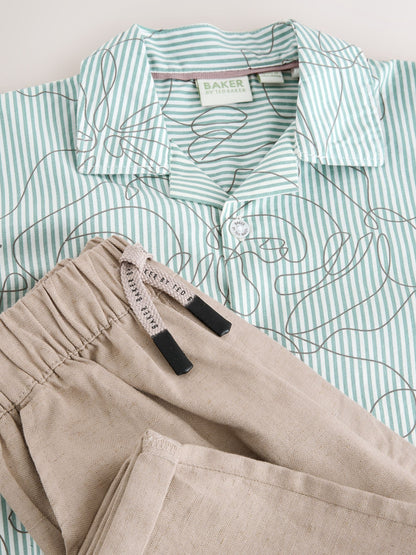 Baker by Ted Baker Stone All Over Print Linen Blend Shirt and Trousers Set image 10