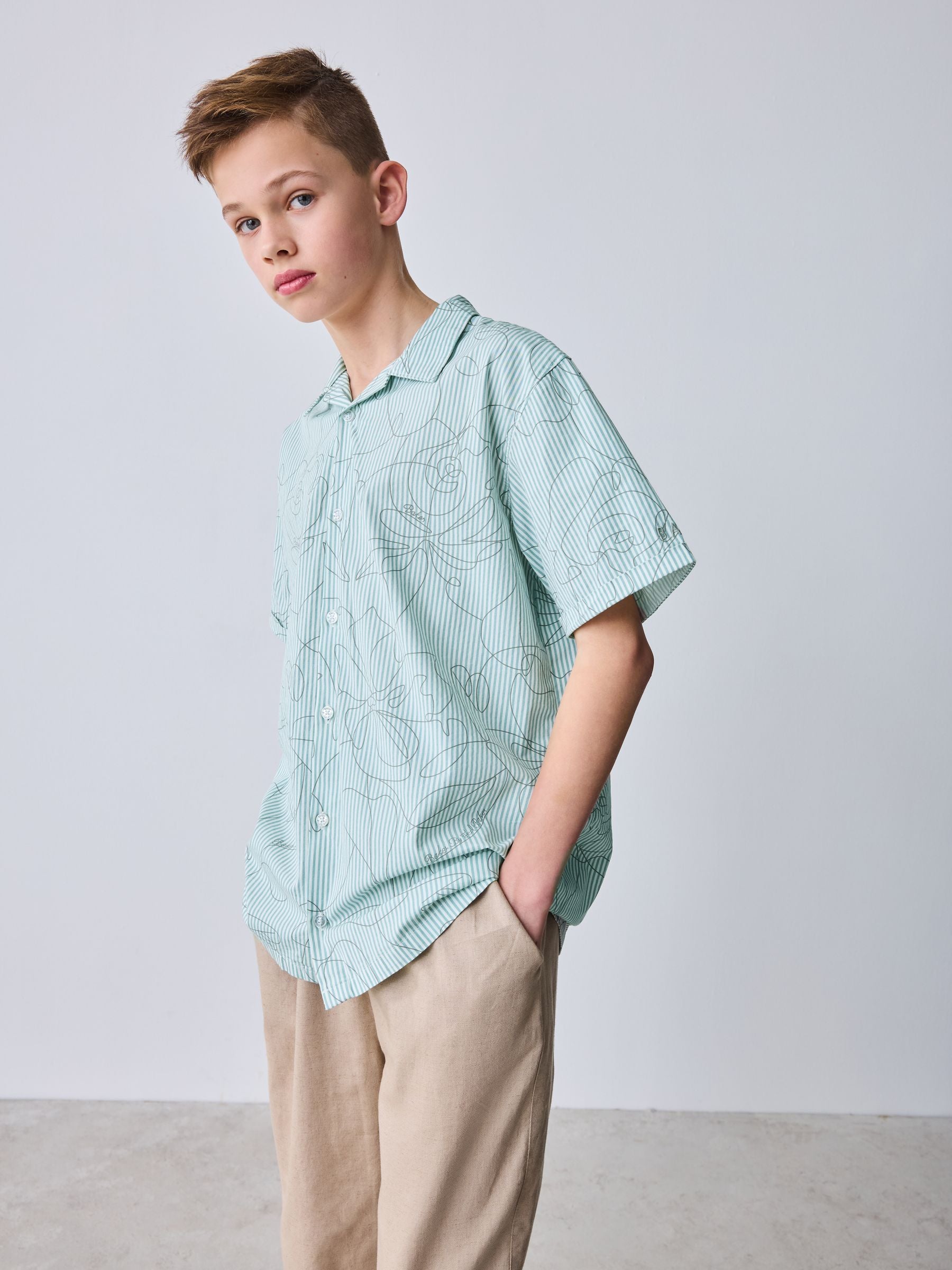 Baker by Ted Baker Stone All Over Print Linen Blend Shirt and Trousers Set image 3