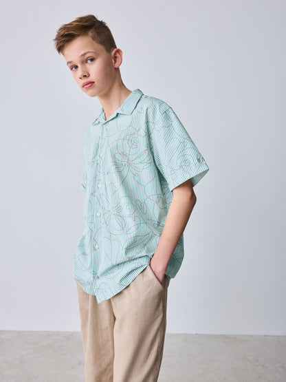 Baker by Ted Baker Stone All Over Print Linen Blend Shirt and Trousers Set image 3