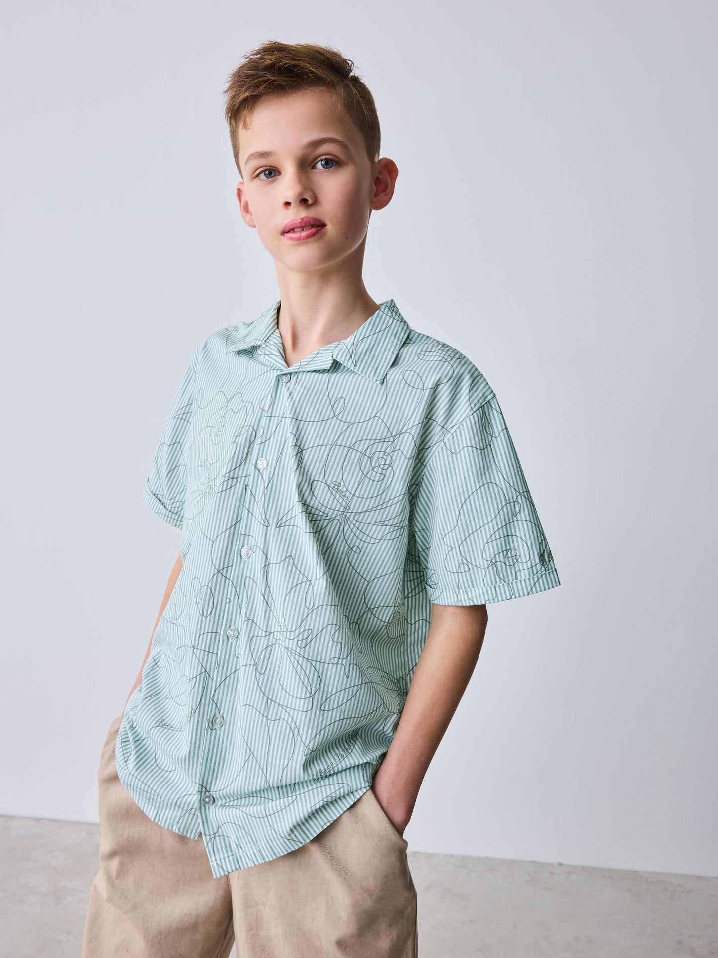 Baker by Ted Baker Stone All Over Print Linen Blend Shirt and Trousers Set image 4