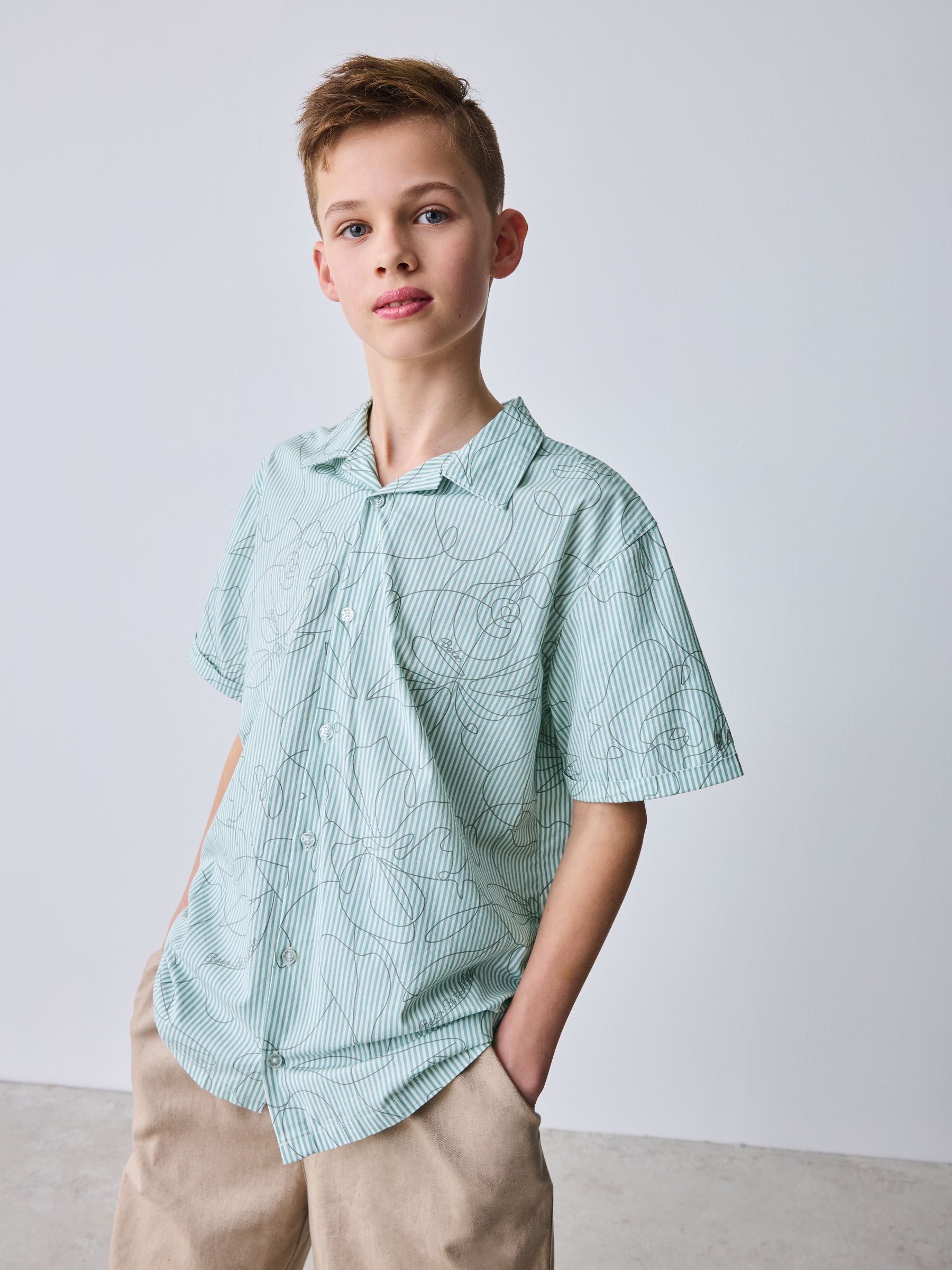 Baker by Ted Baker Stone All Over Print Linen Blend Shirt and Trousers Set image 4