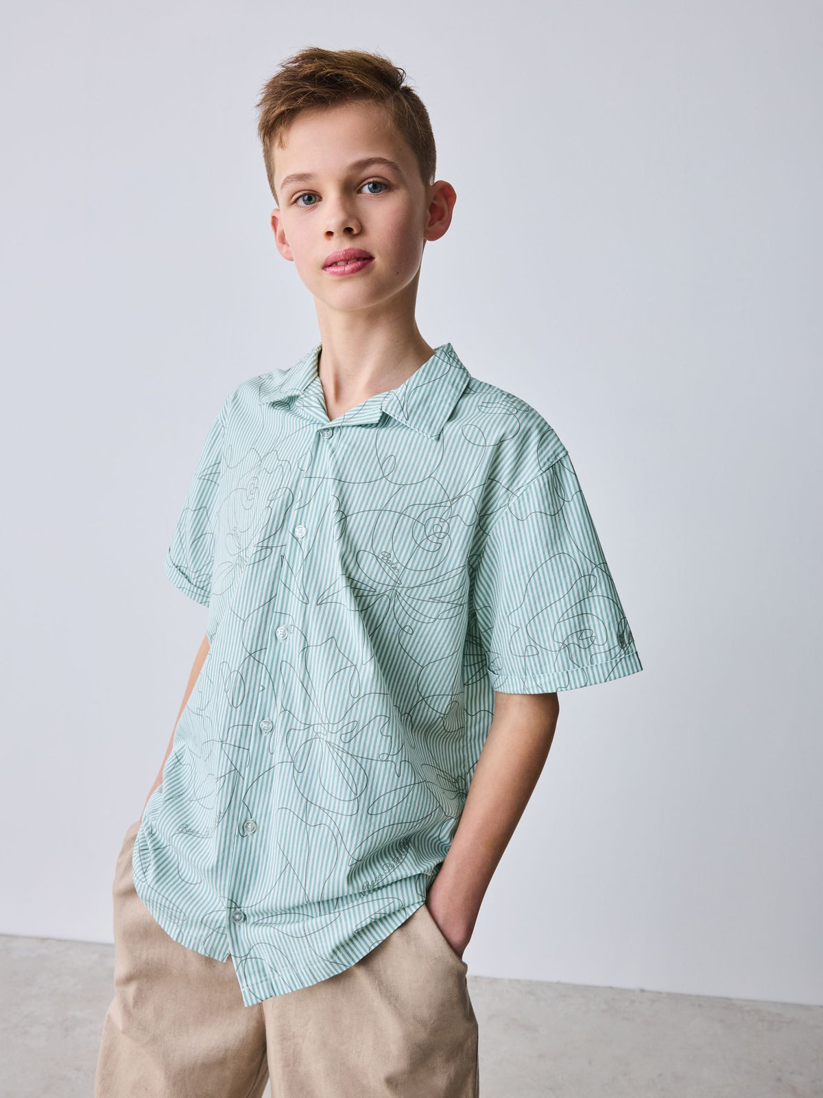 Dsiney Kidz - Baker by Ted Baker Stone All Over Print Linen Blend Shirt and Trousers Set image 4