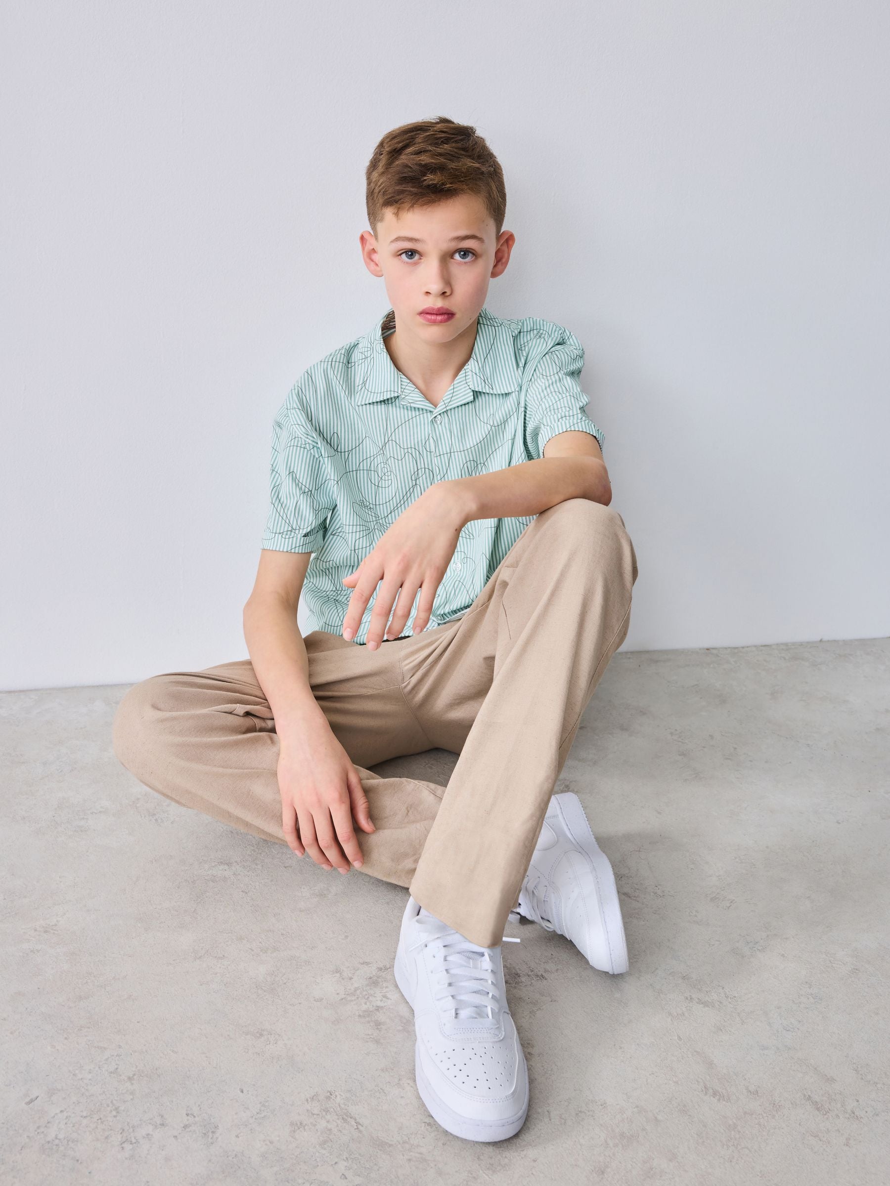Baker by Ted Baker Stone All Over Print Linen Blend Shirt and Trousers Set image 5