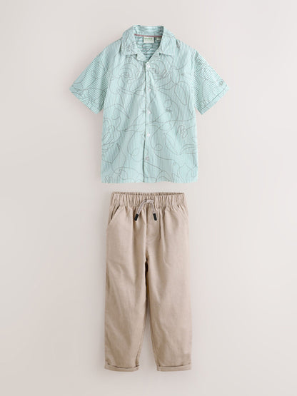 Baker by Ted Baker Stone All Over Print Linen Blend Shirt and Trousers Set image 7