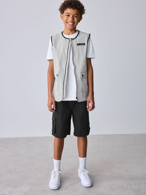 Baker by Ted Baker Grey/Black Gilet, T-Shirt and Cargo Shorts 3 Piece Set image 1