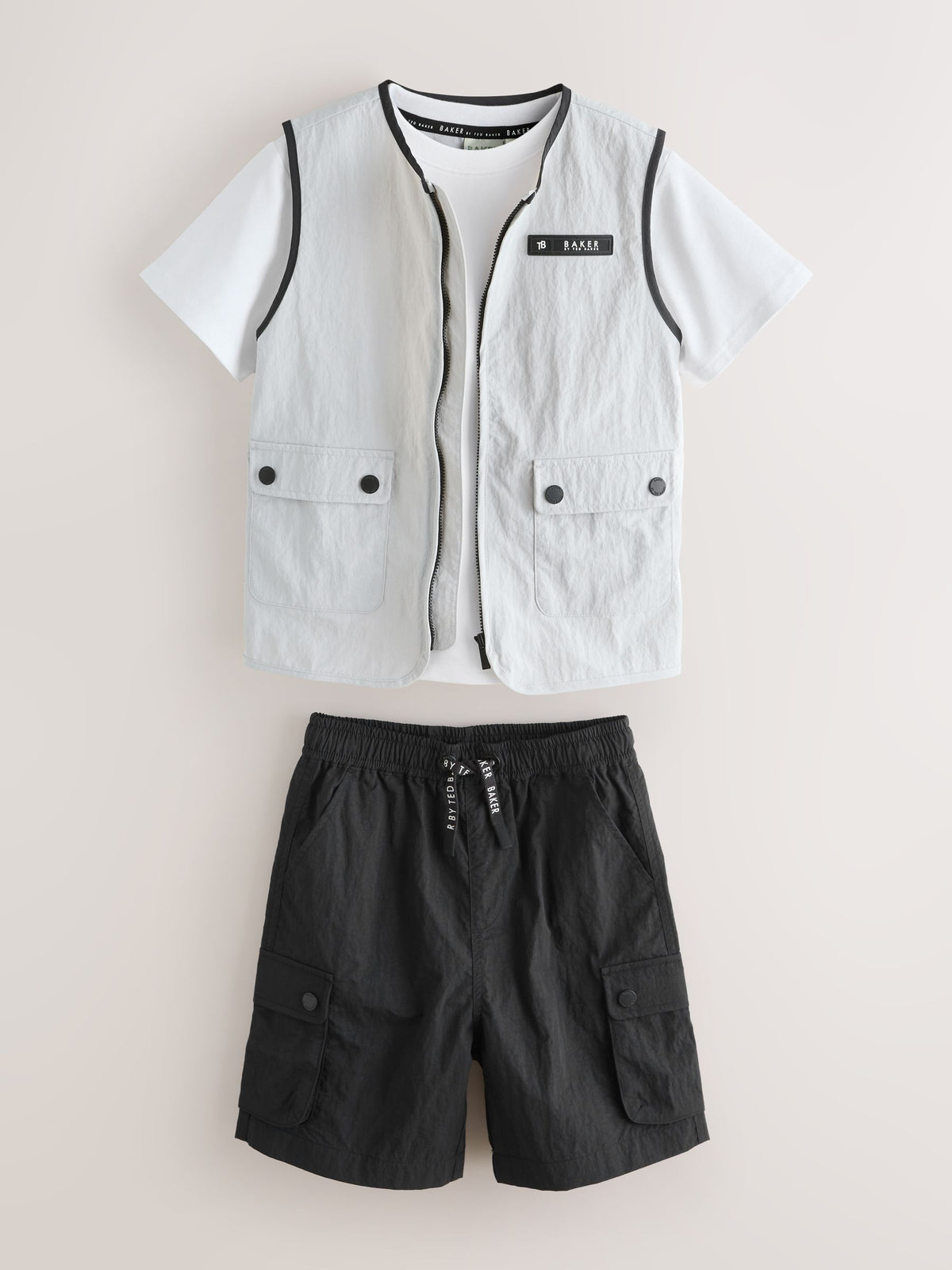 Baker by Ted Baker Grey/Black Gilet, T-Shirt and Cargo Shorts 3 Piece Set image 10