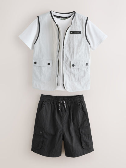 Baker by Ted Baker Grey/Black Gilet, T-Shirt and Cargo Shorts 3 Piece Set image 10