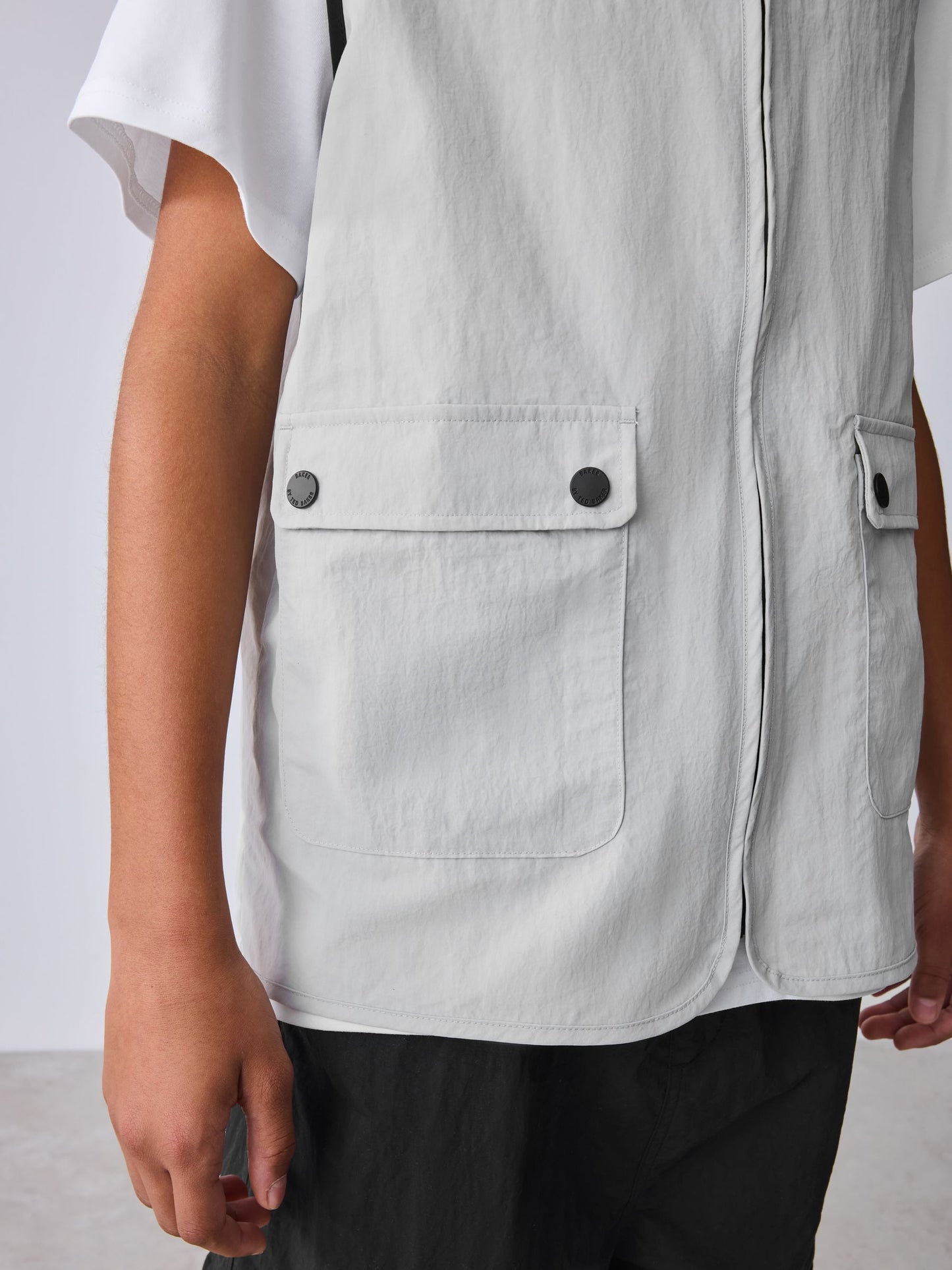 Baker by Ted Baker Grey/Black Gilet, T-Shirt and Cargo Shorts 3 Piece Set image 6