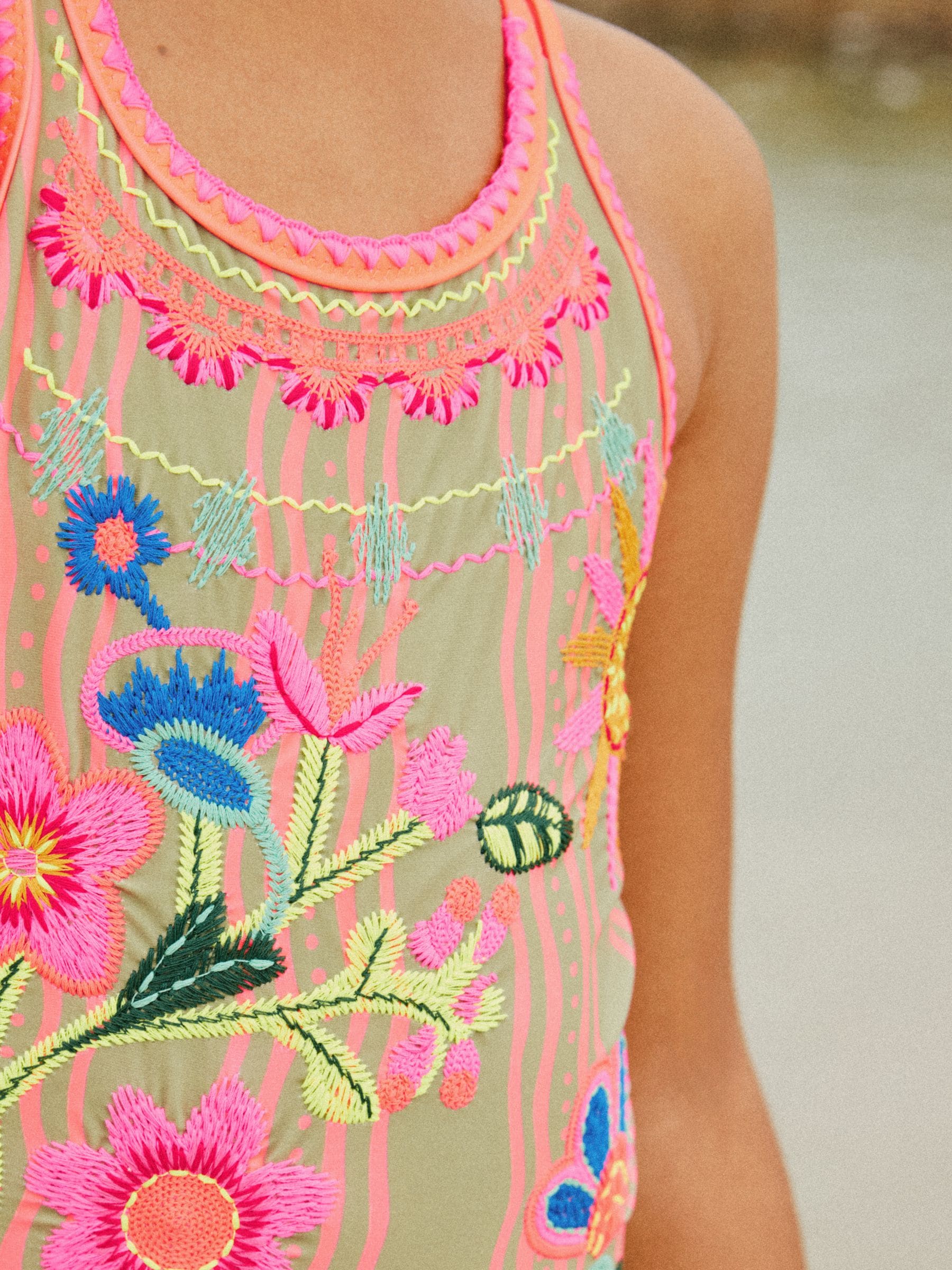 Orange Floral Embroidered Double Strap Swimsuit (3-16yrs) image 4