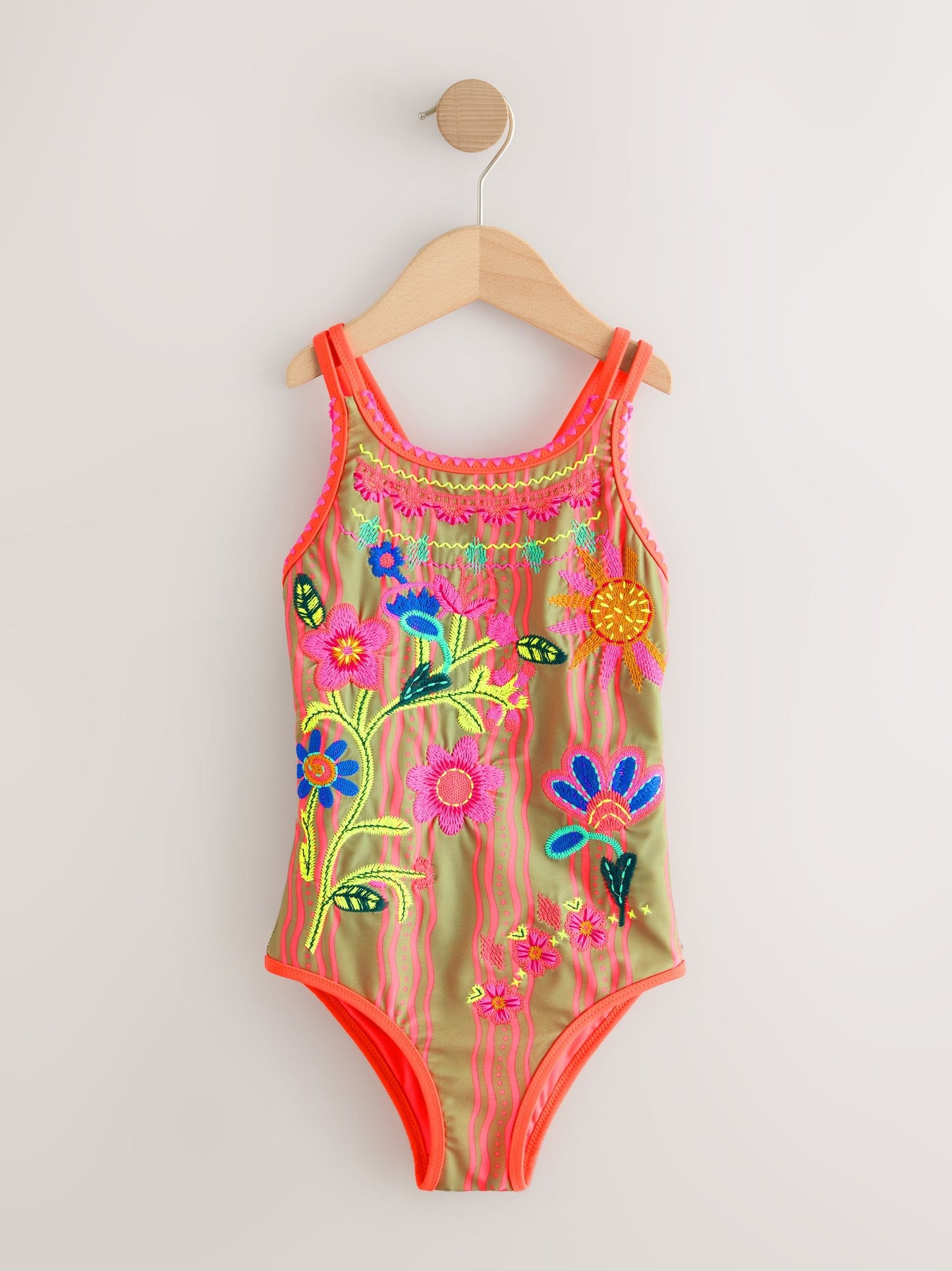 Orange Floral Embroidered Double Strap Swimsuit (3-16yrs) image 5