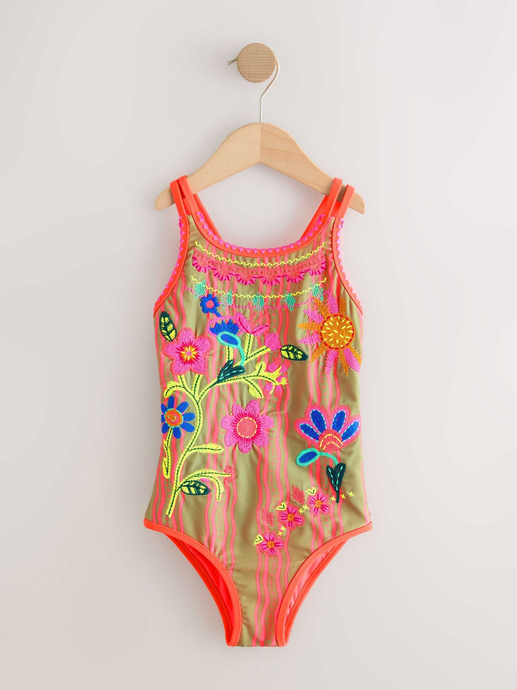 Orange Floral Embroidered Double Strap Swimsuit (3-16yrs) image 5