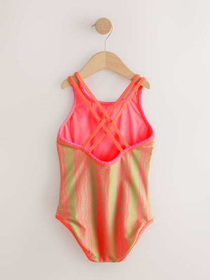Orange Floral Embroidered Double Strap Swimsuit (3-16yrs) image 6