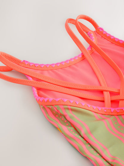 Orange Floral Embroidered Double Strap Swimsuit (3-16yrs) image 7