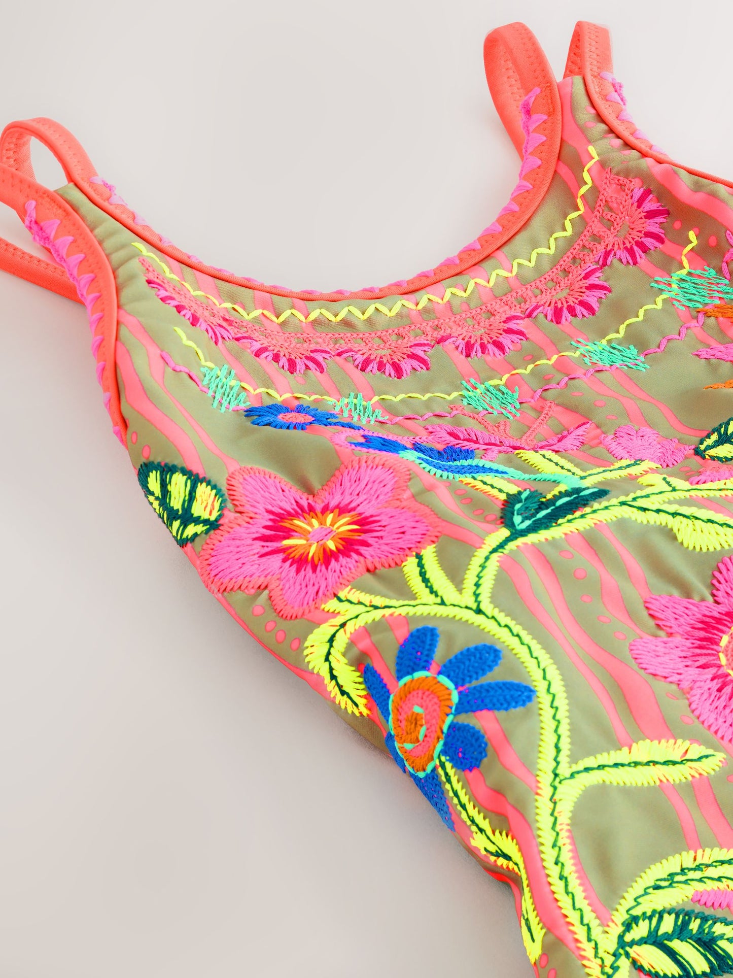 Orange Floral Embroidered Double Strap Swimsuit (3-16yrs) image 8