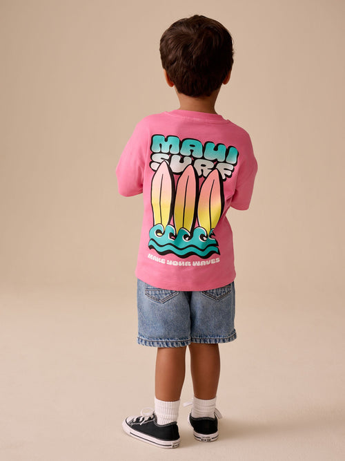 Pink Surfboard Short Sleeve Back Print T-Shirt (3mths-7yrs) image 1