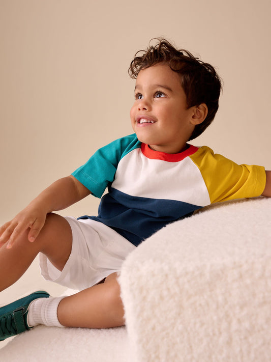 Navy/Blue/Yellow Short Sleeve Colourblock T-Shirt (3mths-7yrs) (3mths-7yrs) image 1