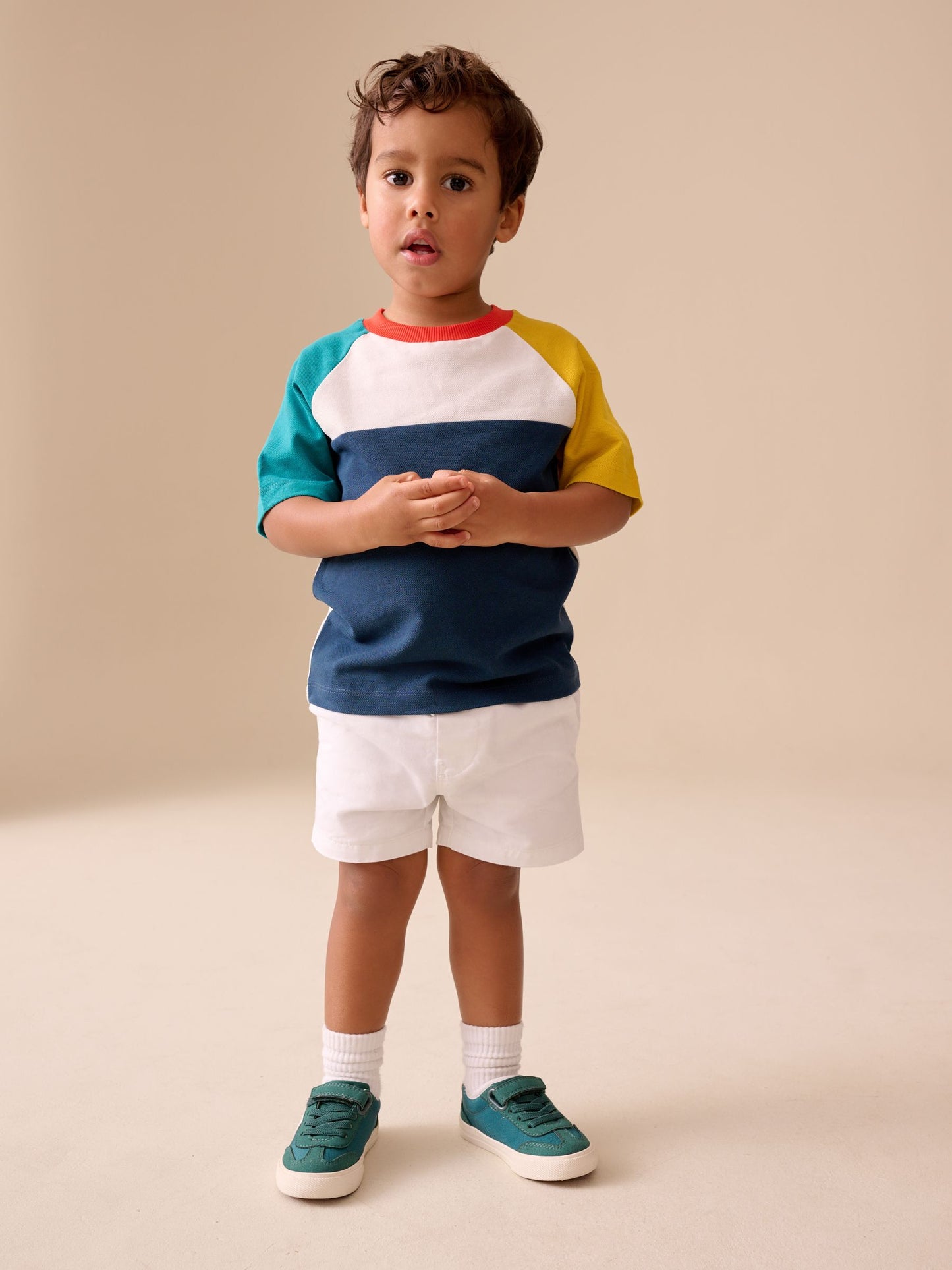 Navy/Blue/Yellow Short Sleeve Colourblock T-Shirt (3mths-7yrs) (3mths-7yrs) image 2