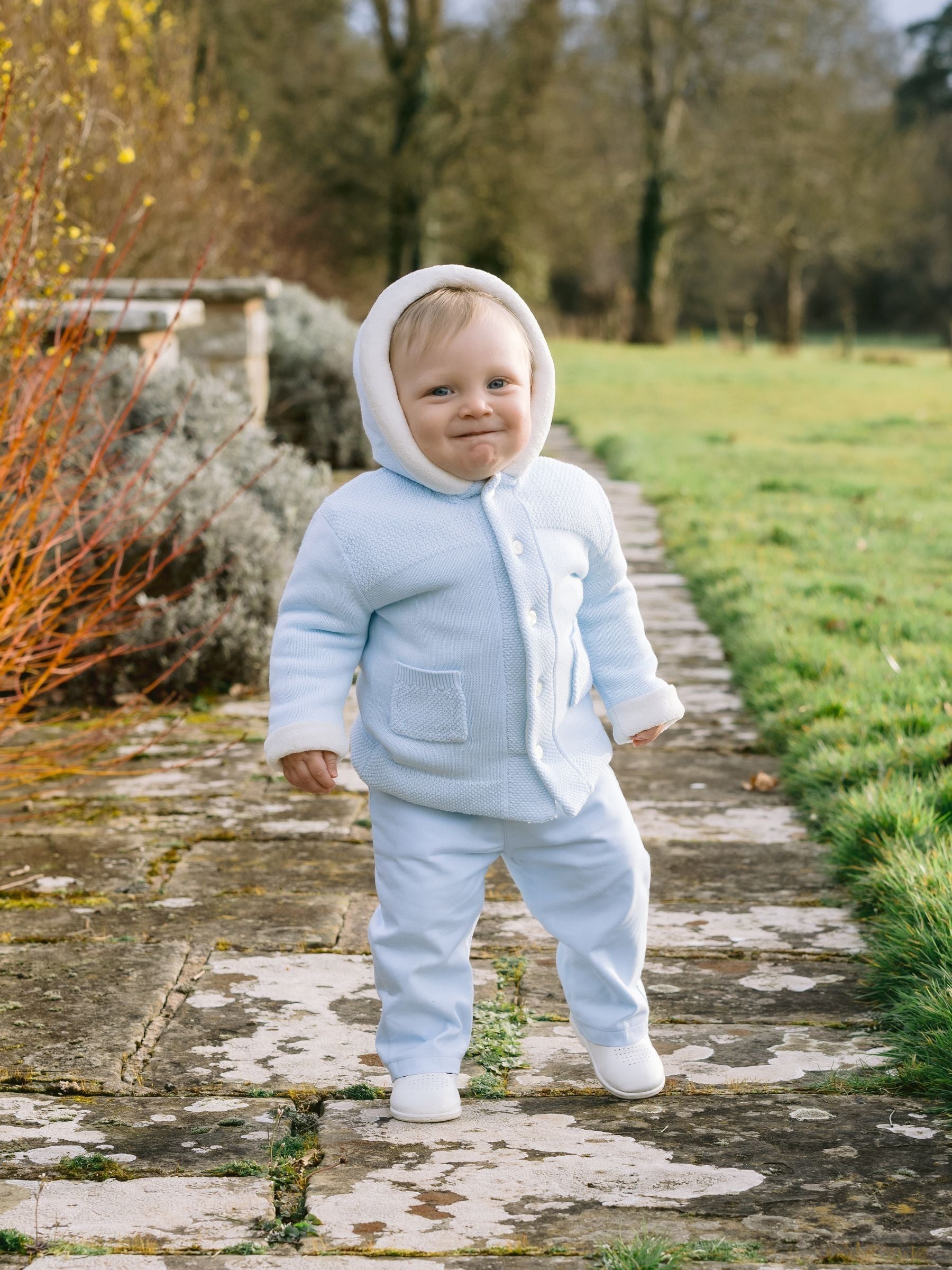 Dsiney Kidz - Emile Et Rose Blue Knitted Hooded Jacket With Fur Trim image 1